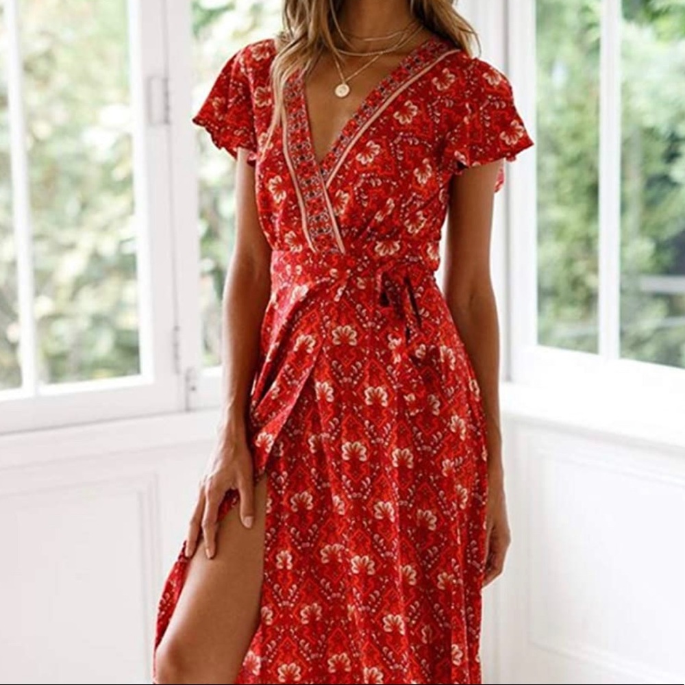 Bohemian Belted Wrap Dress
